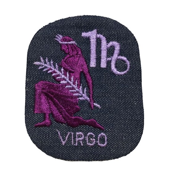 Vintage Rumper Stitcher Embroidered Sew Iron On Patch Astrology Virgo Purple Den - Picture 4 of 4